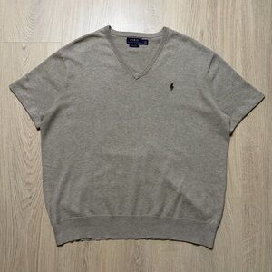 Polo Ralph Lauren Pima Cotton V-Neck Short Sleeve Knit Sweater Mens Large Brown